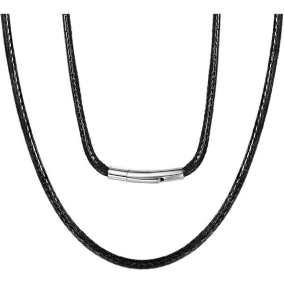 Men Waterproof Braided Leather Necklace Wax Rope Chain, Customize Available - Picture 7 of 7